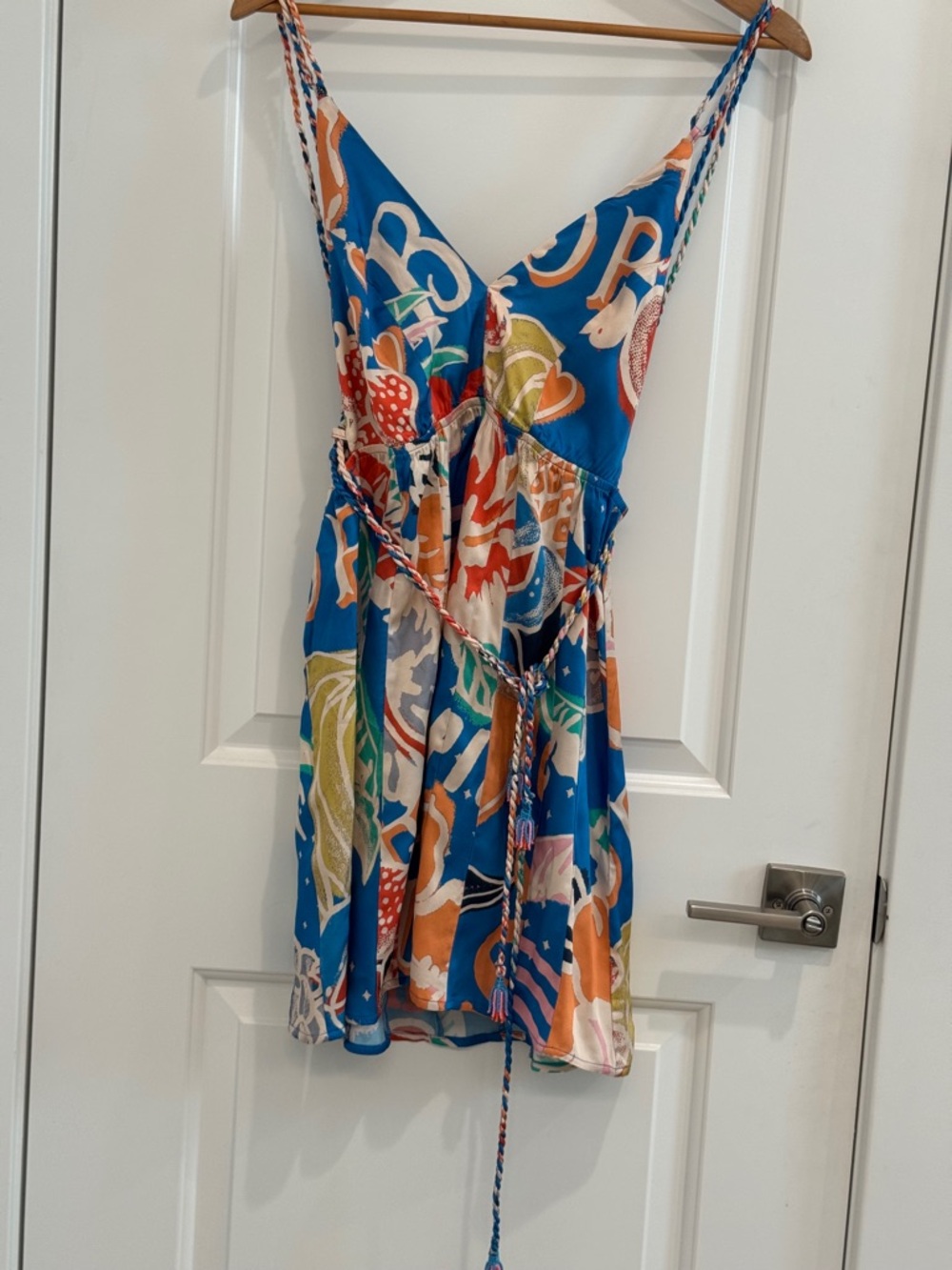 MAAJI Tropical Bliss Tropi Short Dress Blue Tropical Print V-Neck Mini Dress M - Picture 14 of 14